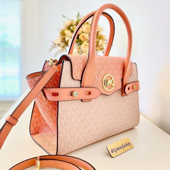 Michael Kors Purse Carmen Medium Flap Satchel shoulder bag sherbert new - Picture 2 of 10